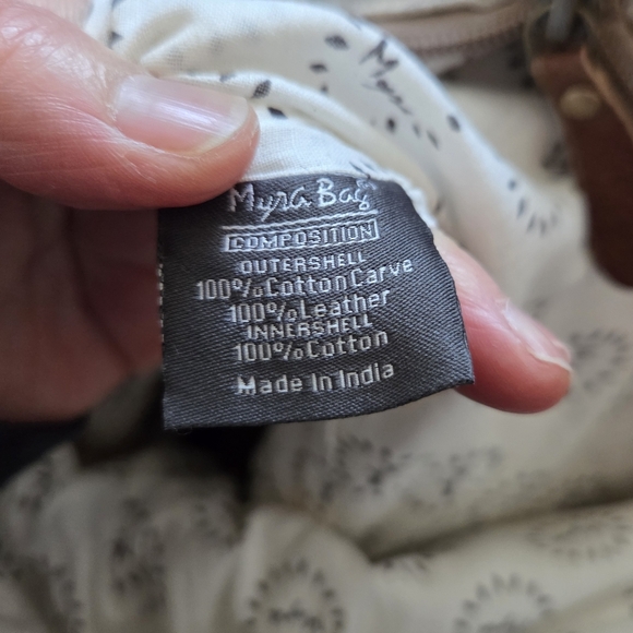 Myra Bag Cream and Gray Swirl Backpack Leather Cotton Western Boho Hippie Travel - Picture 9 of 12